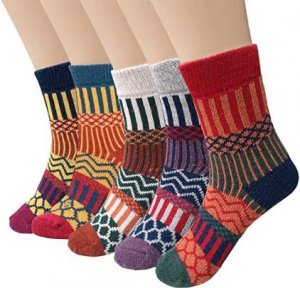 Justay Story 5 Pairs Winter Womens Wool Socks Vintage Warm Socks Thick Cozy Socks Knit Casual Crew Socks Gifts for Women