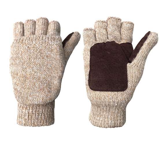 Justay - Winter Warm Wool Knitted Convertible Fingerless Gloves With Mitten Cover - Click Image to Close