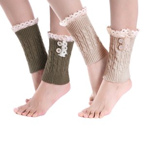 Justay - 2 Pack of Womens Lace Stretch Boot Leg Cuffs Leg Warmers Socks Topper Cuff