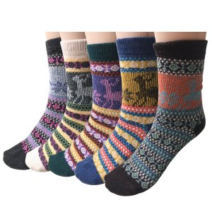 Justay Story Pack of 5 Womens Vintage Style Cotton Knitting Wool Warm Winter Fall Crew Socks