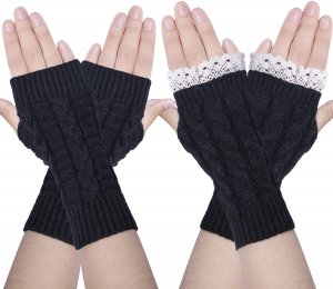 Justay 2 Pairs Womens Winter Warm Knit Fingerless Gloves Crochet Thumbhole Short Arm Warmers Mittens