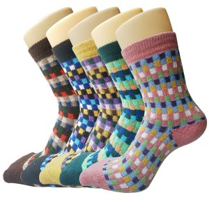 Justay Pack of 5 Womens Vintage Style Cotton Knitting Wool Warm Winter Fall Crew Socks