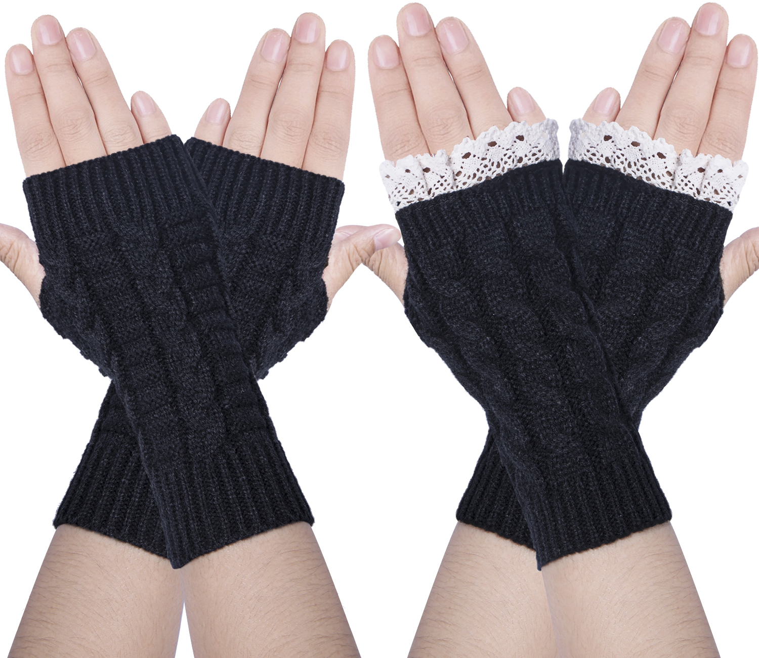Justay 2 Pairs Womens Winter Warm Knit Fingerless Gloves Crochet Thumbhole Short Arm Warmers Mittens