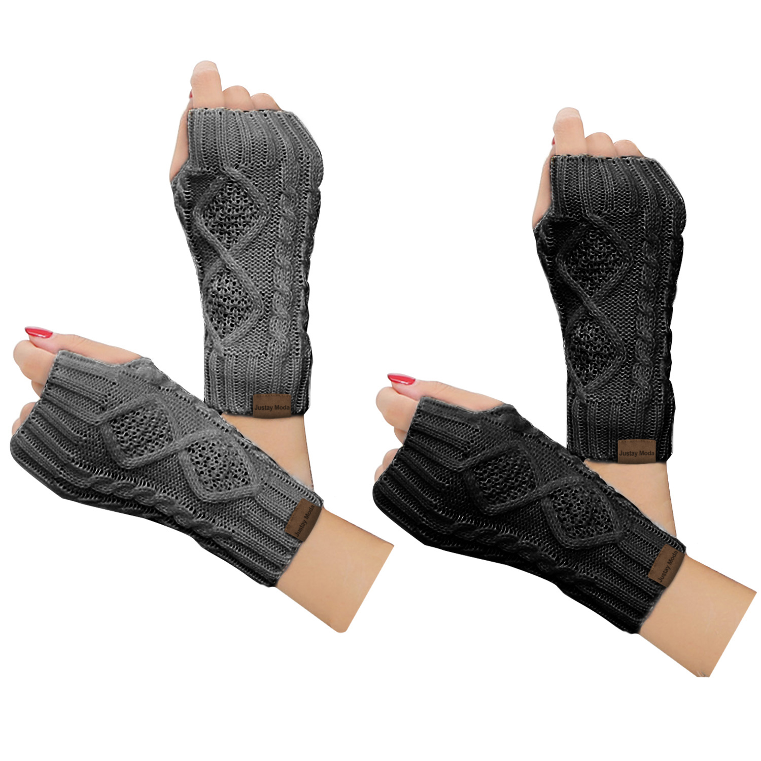 Justay Moda Womens Fingerless Gloves Winter Warm Knit Arm Warmers Mittens